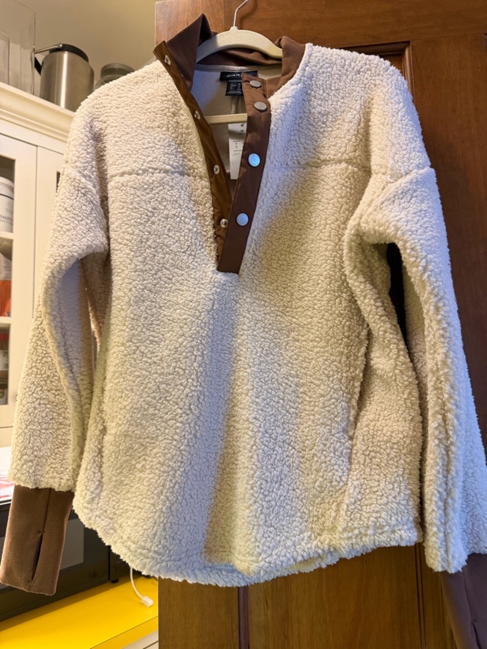 Ariat Cream Sherpa Pullover with Brown Trim Snap Placket